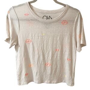 Chaser Neon Embroidered Lips Crop Top Tee, XS